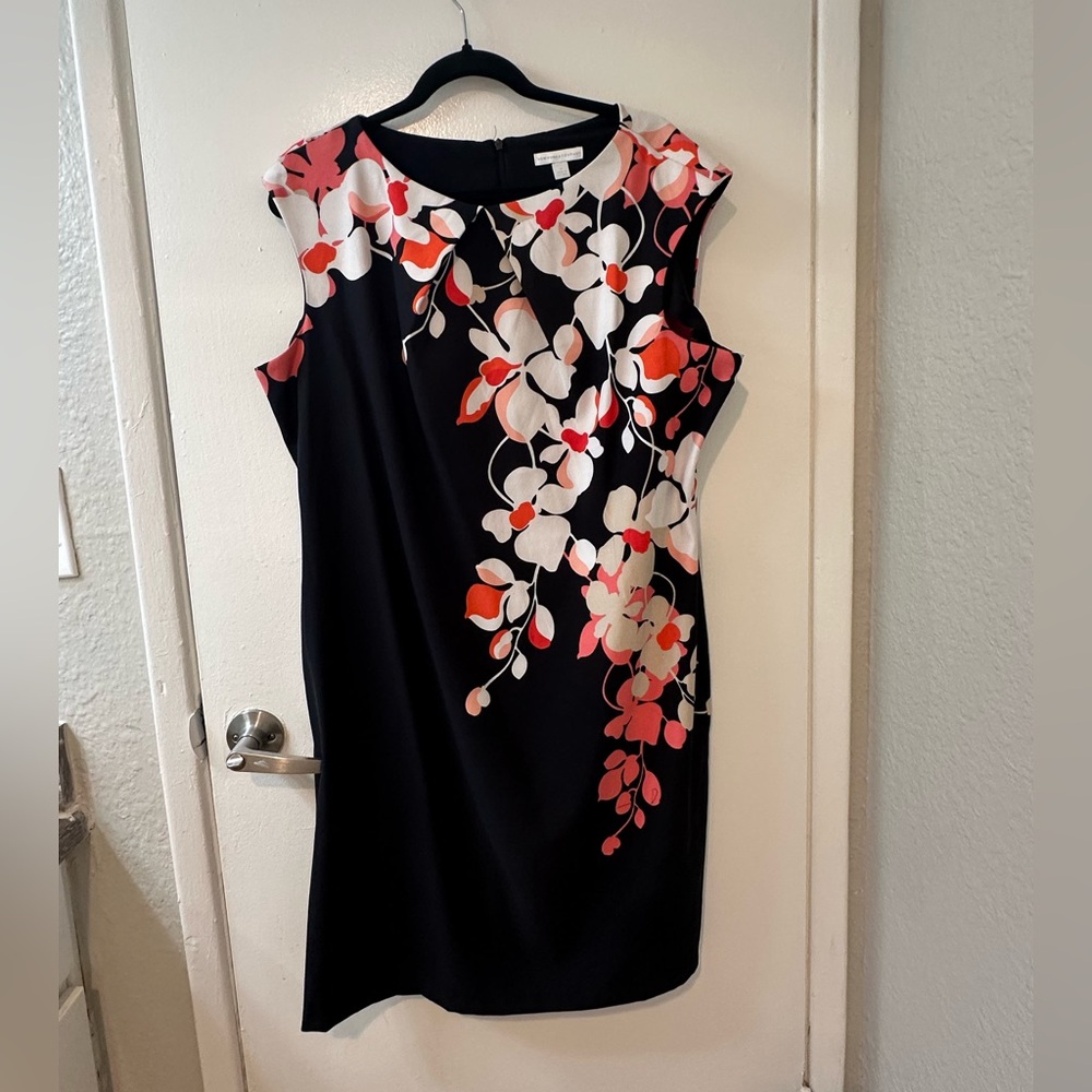 New York & Company Black Dress with Pink Floral Design